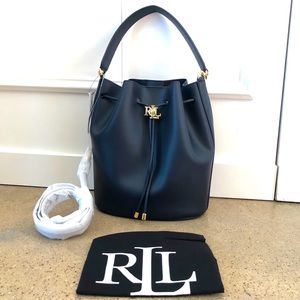 NWT Lauren Ralph Lauren Leather Large Andie Drawstring Bag